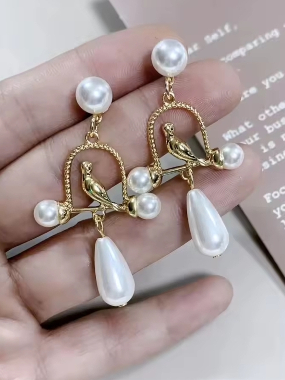Gold Pearl Bird Dangle Earrings - Women's Jewelry